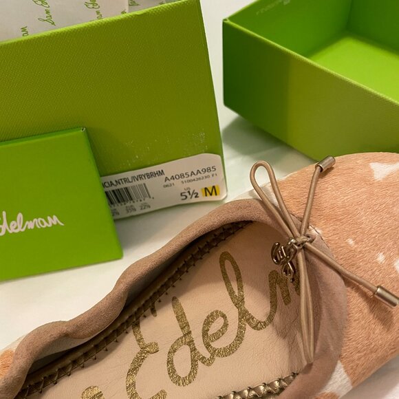 SAM EDELMAN Felicia Ballet Flats in Ivory and Tan Leather Calf Hair Size 5.5 NWT - Picture 5 of 11